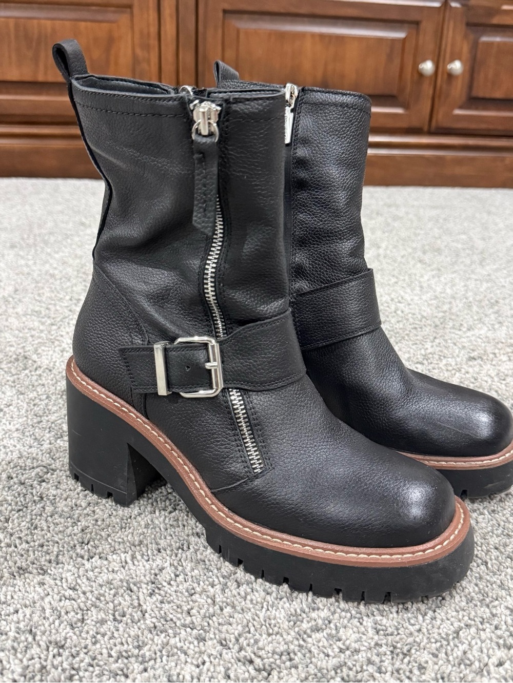 BLONDO Waterproof Moto Lug Sole Boots Black Leather Grunge Gothic Women’s US 7.5